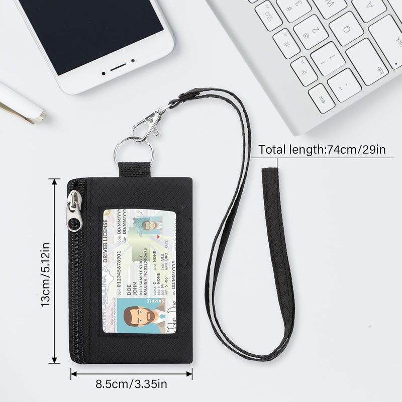 ZHOMA Minimalist RFID Wallet with Lanyard, Multi-Functional ID Case with 2 Zipper Pockets and Key Chain for Men and Women, Tactical Badge Pouch Cards Holder, Coin Purse for Travel Sports-Black - Image 3